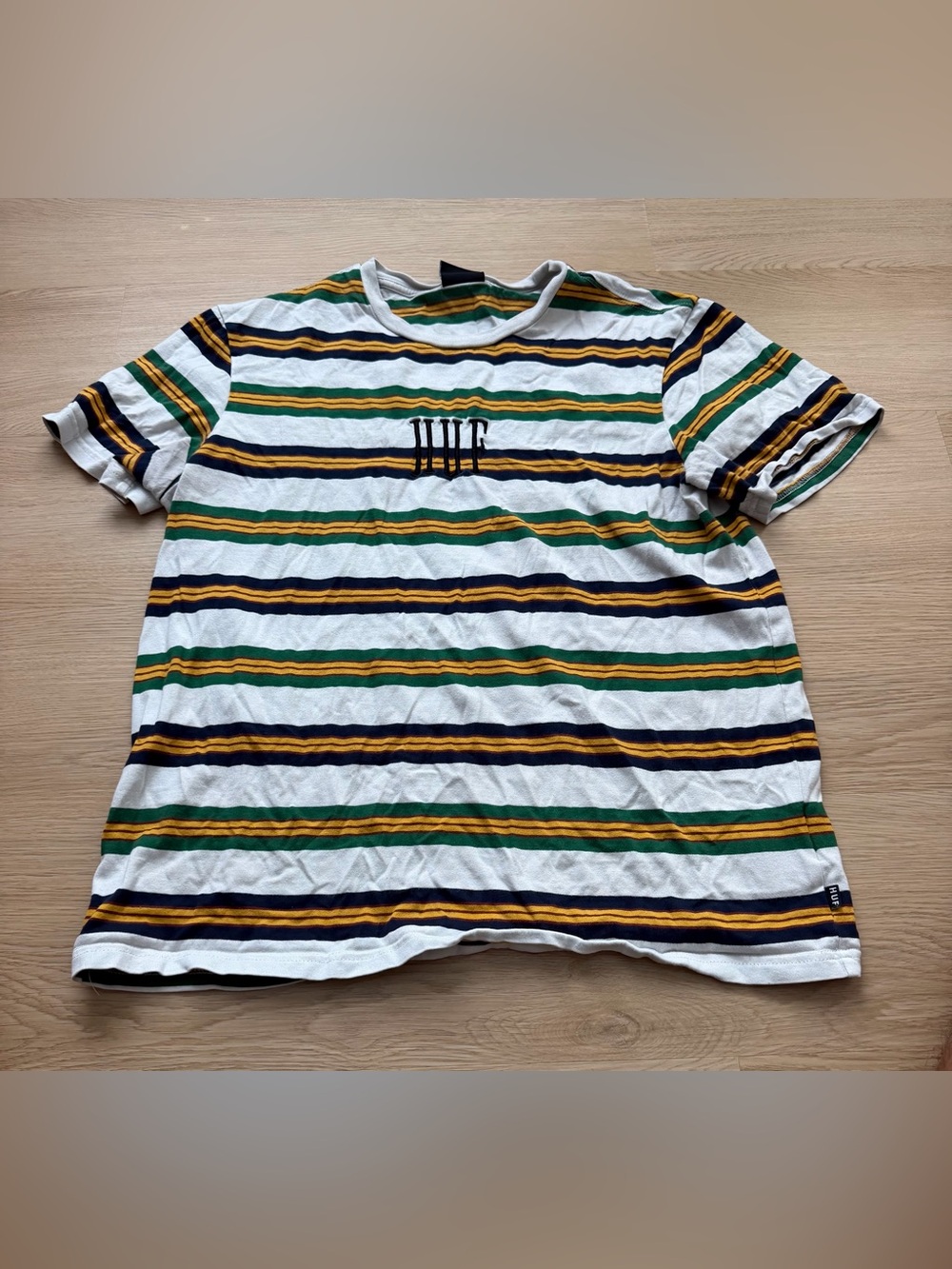 HUF Men's Striped Short Sleeve T-Shirt Crew Neck Logo Embroidered Size L